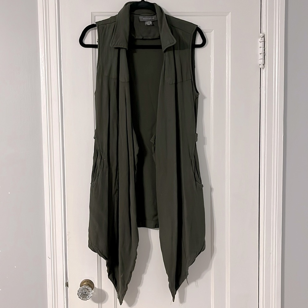 Long flowy army green vest with pockets